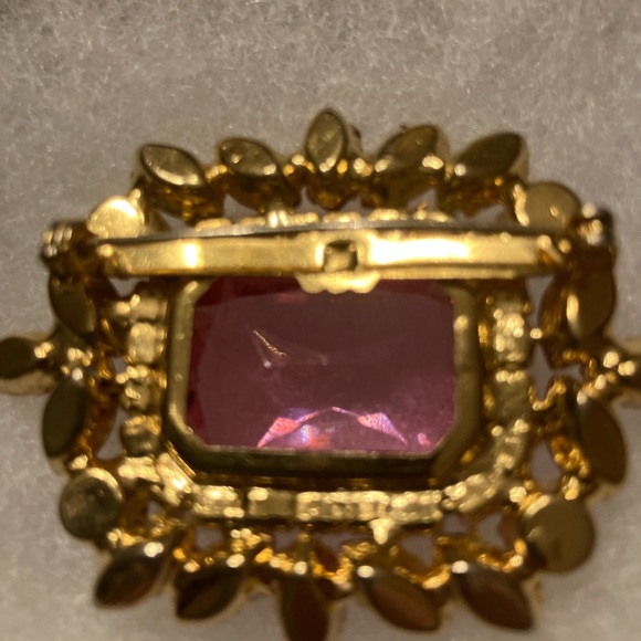 VINTAGE PINK AND CITRINE GLASS BROOCH - Picture 5 of 10
